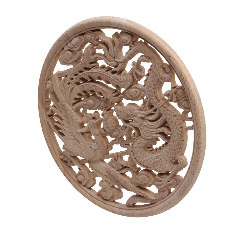 Decoración europea con de dragón y Fénix, calcomanía tallada de madera sólida con de flor redonda, para muebles, venta directa