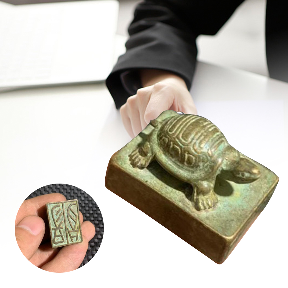 Skilpaddesegl keiserlig skulptur samle liten statue firkantet stempel kinesisk bronse antikk ornament utskjæringe rik heldig lenge leve