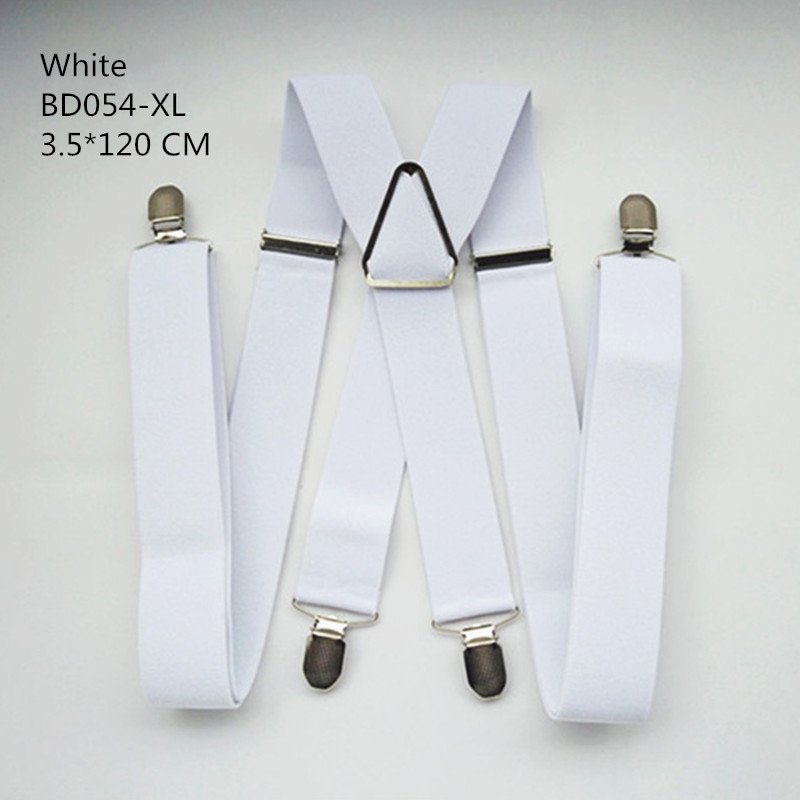 BD054-L XL XXL größe Weiß 3,5 breite hosenträger für Erwachsene einstellbare elastische X zurück hosen hosenträger für männer und frauen Clips auf: XL-120 cm