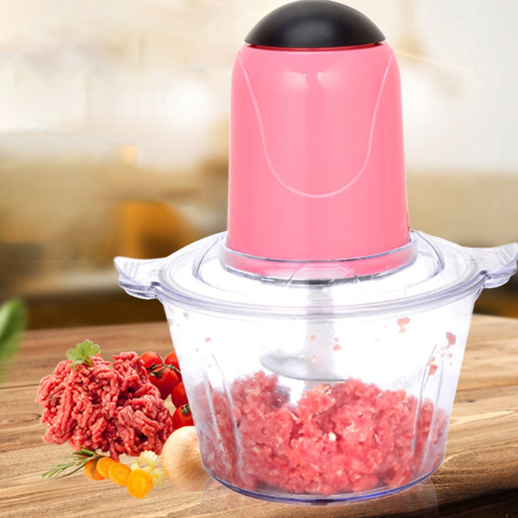 2L Automatic Powerful Multifunctional Electric Food Chopper Food Processor Electric Blender Chopper Meat Slicer Cutter: pink