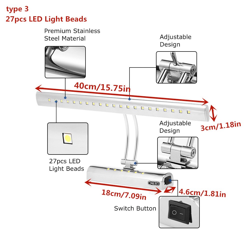 Led spejl lys badeværelse skab lys make-up spejl lys forfængelighed lys væglamper  ip44 neutral hvid produkt længde : 300mm: Type 3