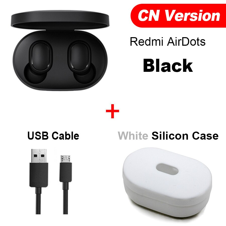 Original Xiaomi Redmi Airdots Xiaomi TWS Wireless Earphone Handsfree Voice Control Bluetooth 5.0 Noise Reduction Tap Control: CN Cable White Case