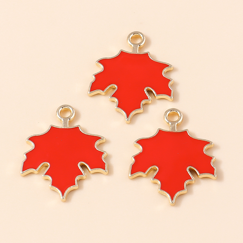 Dijes de Hojas de arce de otoño esmaltado, 10 piezas, 18x22mm, para fabricación de joyas, colgante, collar, llavero, artesanía hecha a mano: Color dorado