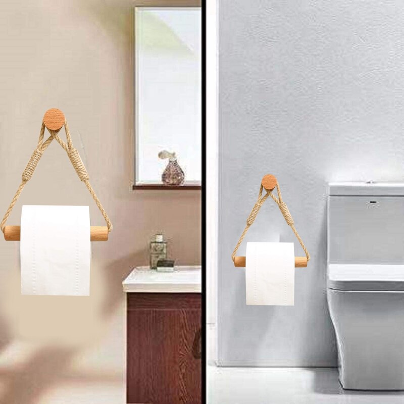 Toilet Paper Holder,Nautical Rope Towel Holder Ring,Nautical Style Coastal Rope with Metal Hook for Bathroom Decor