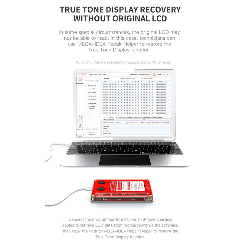 Pantalla LCD QianLi Mega-Idea programador de reparación de tono verdadero para 7 8 XR XS Max vibración/recuperación fotosensible
