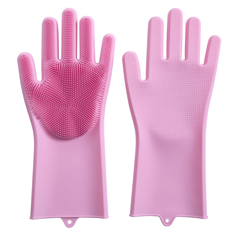 Gants en Silicone pour la vaisselle, protège la saleté des mains, brosse propre, outil de nettoyage, accessoires de cuisine, lavage de fruits et légumes Gadgets: Pink