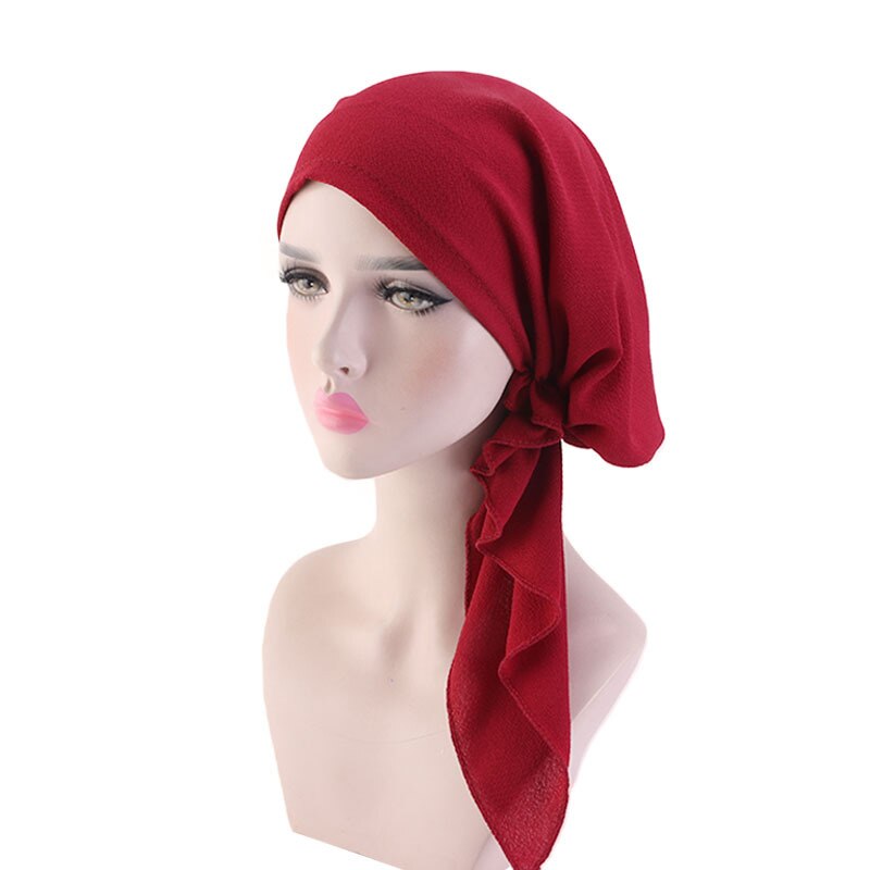 Pañuelo para la cabeza para mujeres musulmanas, Hijab, gorro de quimio, preatado turbante, Bandana, pañuelo para la pérdida de cabello, pañuelo para la cabeza, gorro elástico, Hijabs: 14 Wine Red