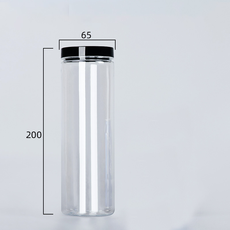 Botella de embalaje de plástico PET transparente, botellas de sellado vacías, cubo Circular, almacenamiento, tarro de galletas, contenedor de tanque de sellado de grado alimenticio, 1 unidad: Plata