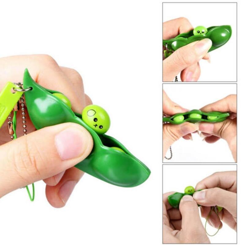 Spaß Squishy Unendliche quetschen Edamame Bohne Erbse Spielzeug Kette Schlüssel Anhänger Ornament betonen Entlasten Dekompression Anti-betonen-Spielzeug