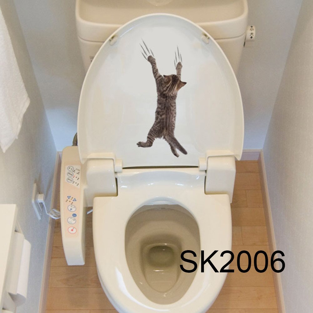 Katte sticker til væg tegneserie sød 3d kitty dyr levende badeværelse skræl og stok toilet mærkat jan 88