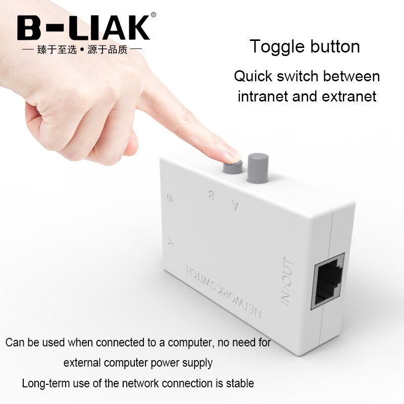 B-LIAK Mini 2 Port RJ45 RJ-45 Network Switch Ethernet Network Box Switcher Dual 2 Way Port Manual Sharing Switch Adapter HUB