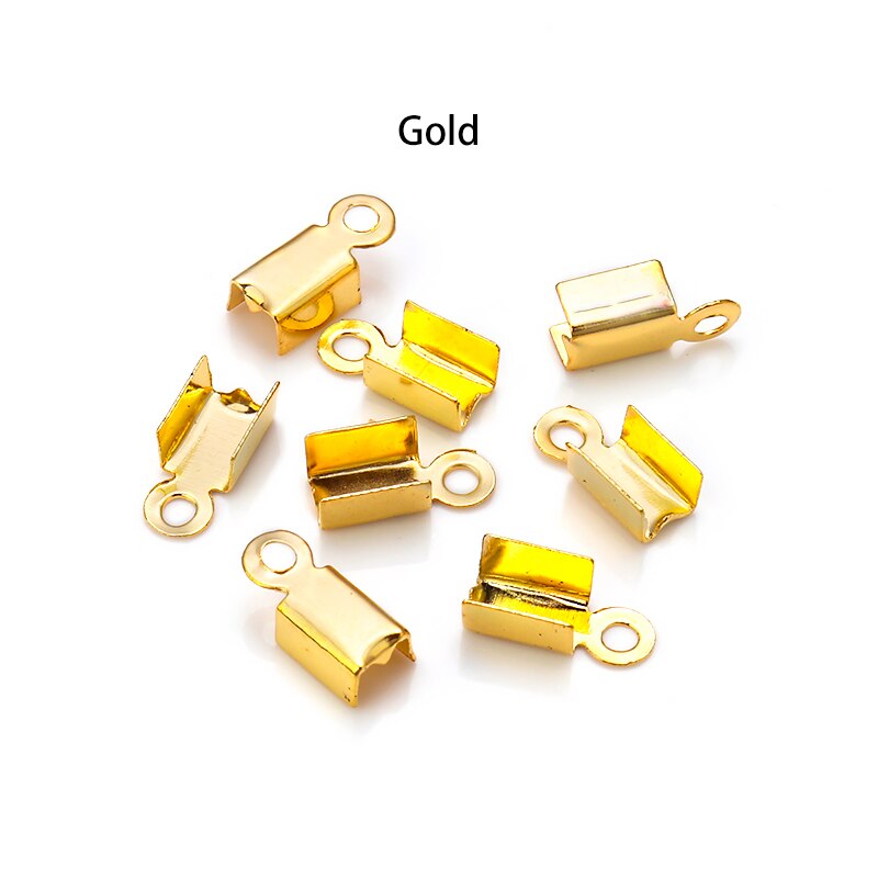 Lot de 200 pièces de perles à sertir pour fermoirs, capuchons d&#39;extrémité de cordon, Clip en cuir et ruban, pliable pour la fabrication de bijoux, connecteurs de collier à faire soi-même: 4.5x12mm / Gold