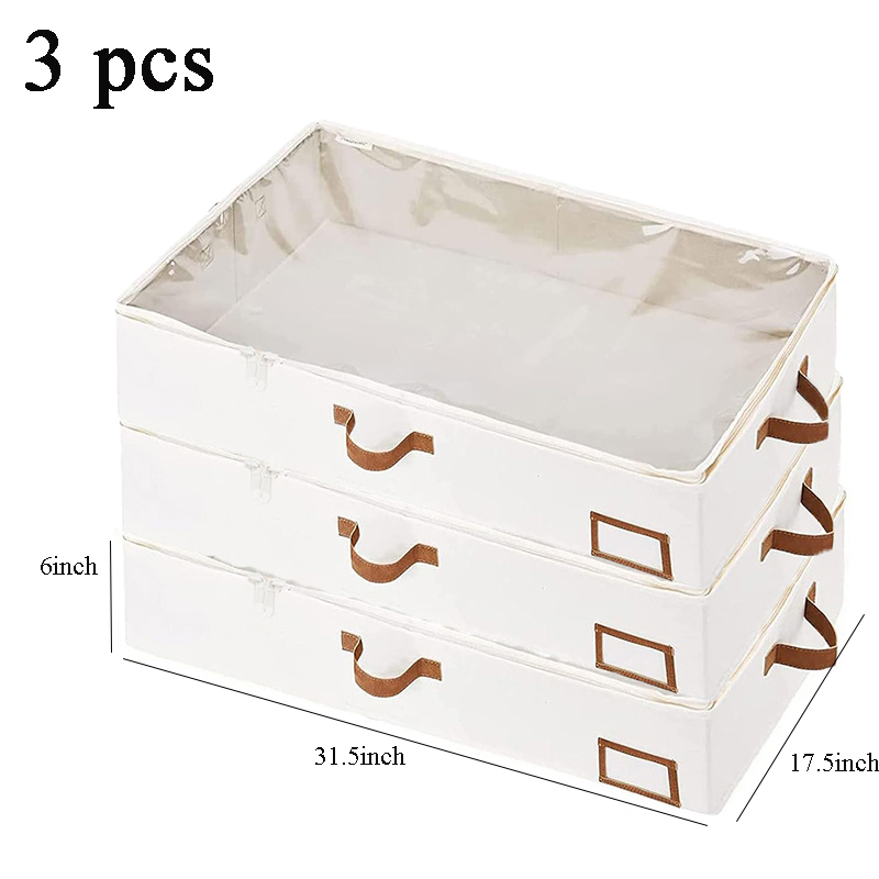 4 Pack Foldable Underbed Storage Box for Clothes Under Bed Clothes Organizer With Sturdy Structure and Ultra Thick Fabric: Dark Khaki