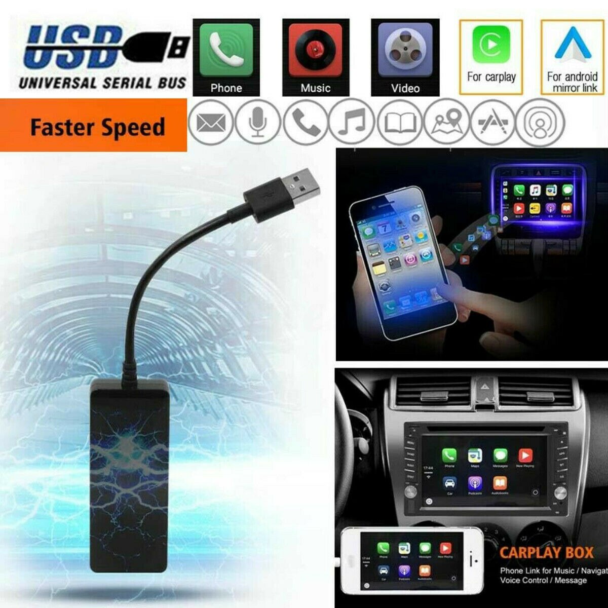 12V Smart Link Usb Dongle Voor Apple Ios Carplay Android Autonavigatie Speler Auto Screen Touchscreen Head Unit zwart