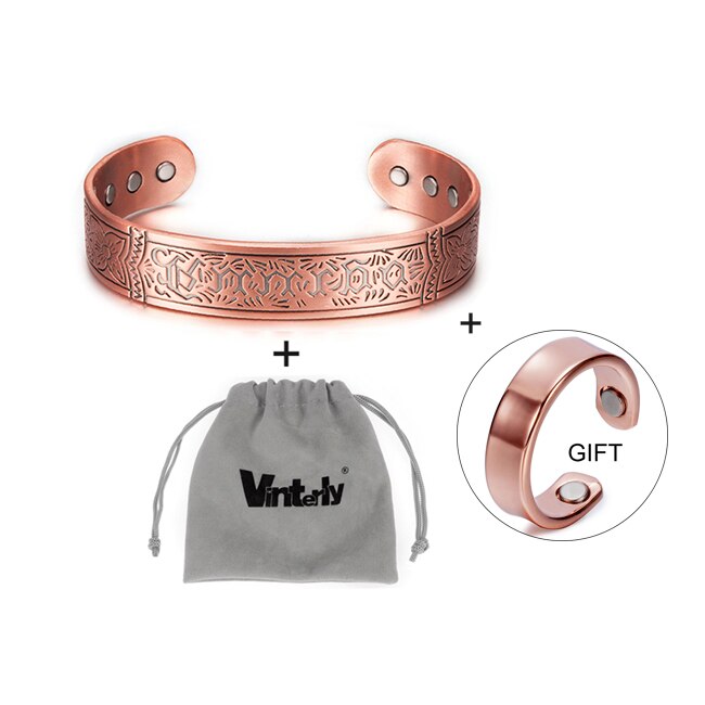 Vinterly Buy 1 Get 1 Pure Copper Bracelet Men Energy Magnetic Bracelet Copper Wide Adjustable Cuff Bracelet Bangles for Men: CB022 bag