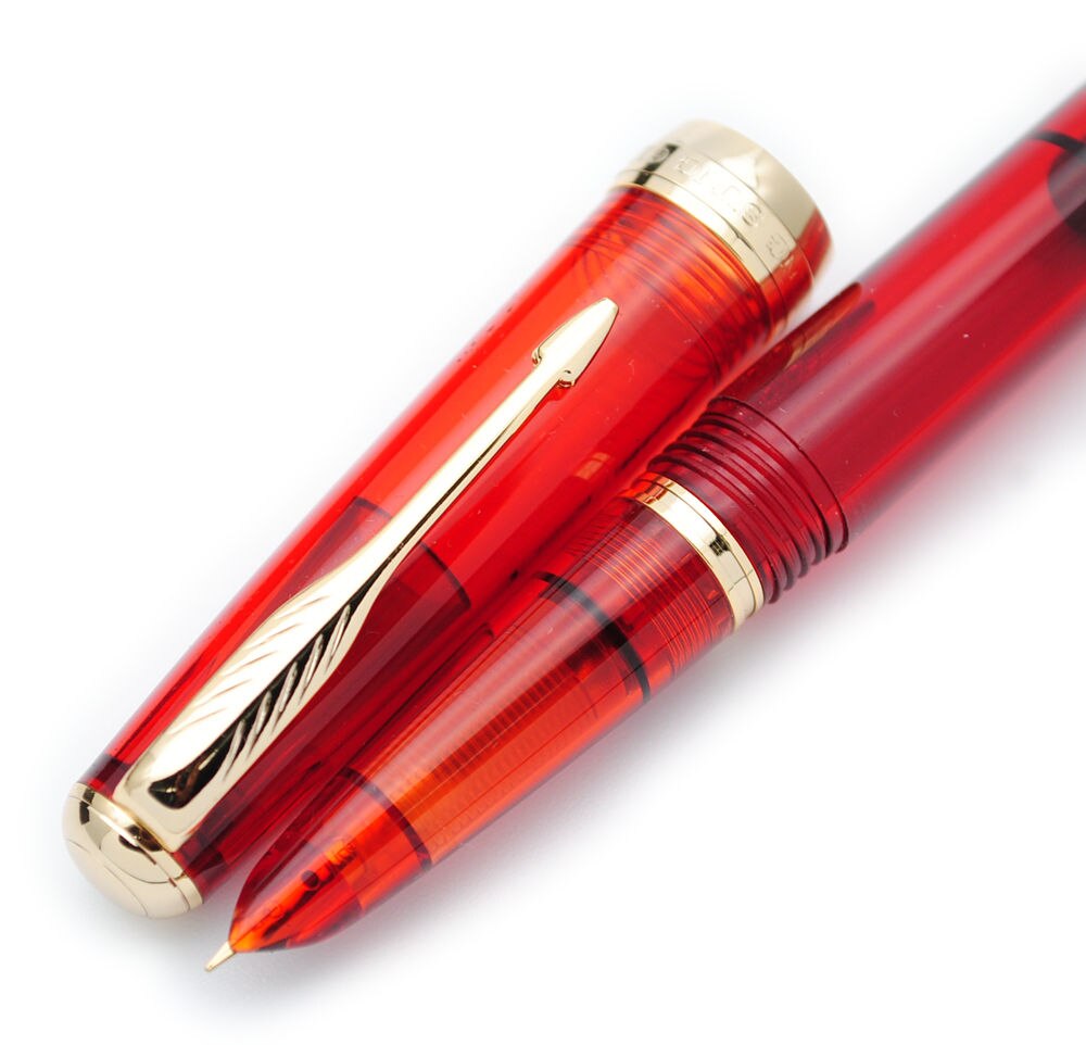 Wing Sung 618 Toso Piston Fountain Pen Transparent F Nib Ink Pen: Transparent Red G