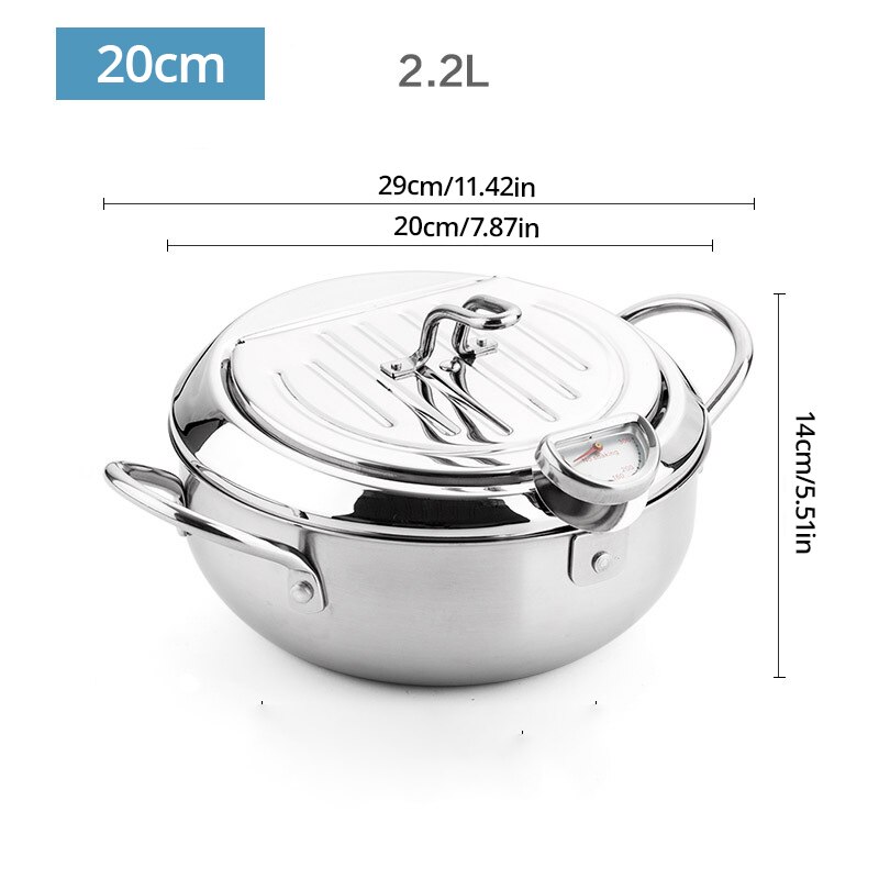 1 pz in acciaio inox coppa dell'olio termometro per uso domestico con coperchio Tempura friggitrice ad olio piccola padella per patatine fritte a risparmio energetico