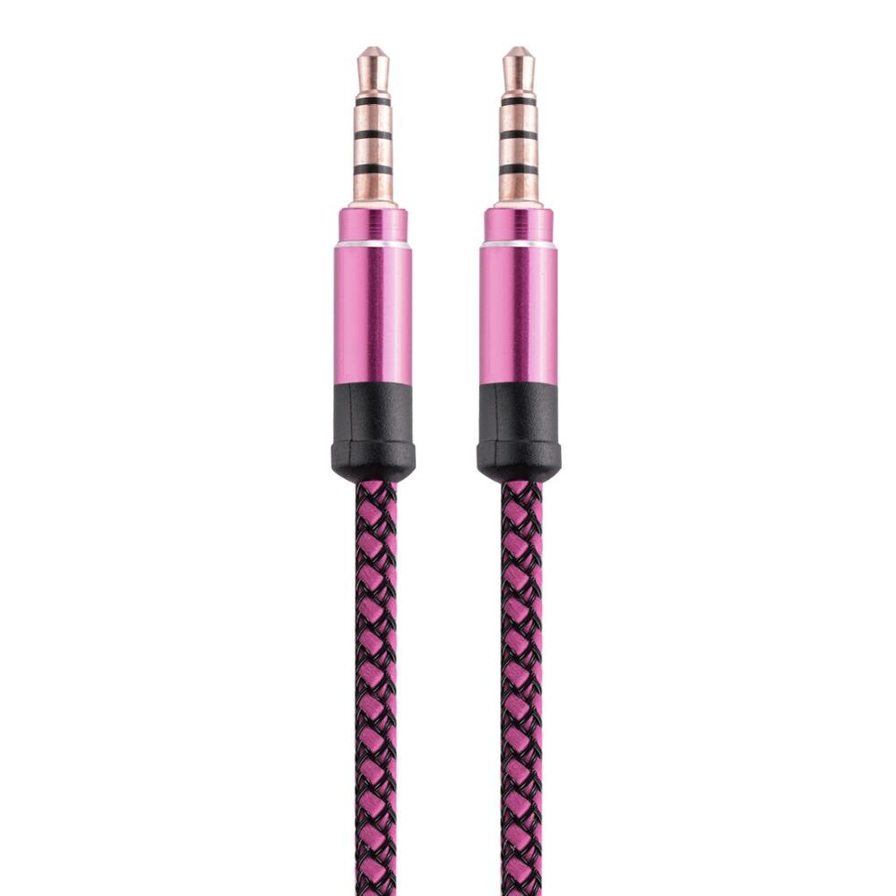 1.5m nylon jack lydkabel 3.5 mm til 3.5mm aux kabel hann til hann kabel gullplugg bil aux ledning til iphone 7 til samsung til bil: Lilla