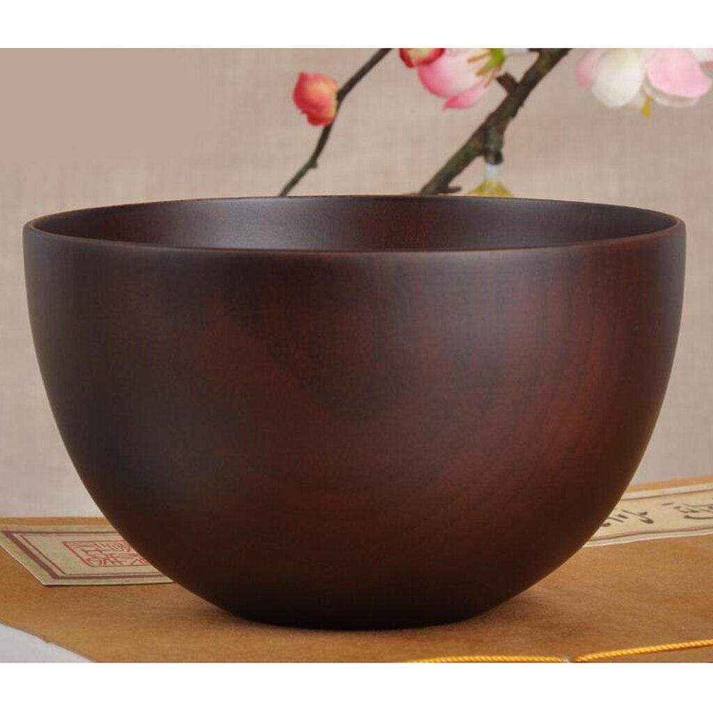 Natural Wood Round Bowl Handmade Craft Tableware Fruit Rice Bowl Kitchen