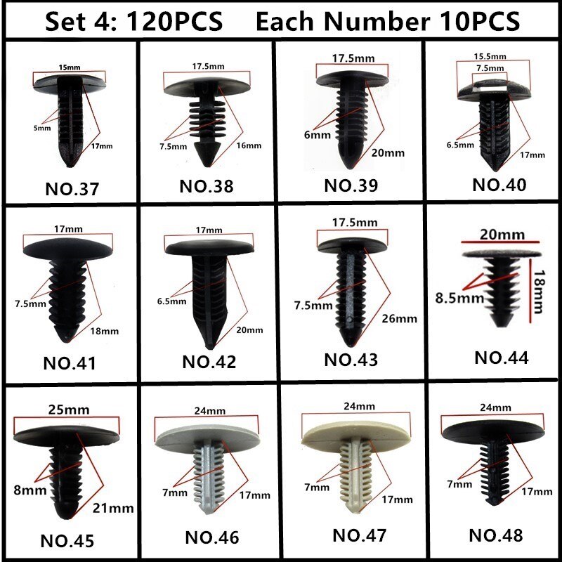 Til toyota tacoma mirai mark auto push-in skrue clips ekspansion plug-in snap nitte fastgørelse sæt 5mm 6mm 7mm 8mm 9mm 10mm hul: 120 stk blandet sæt 4