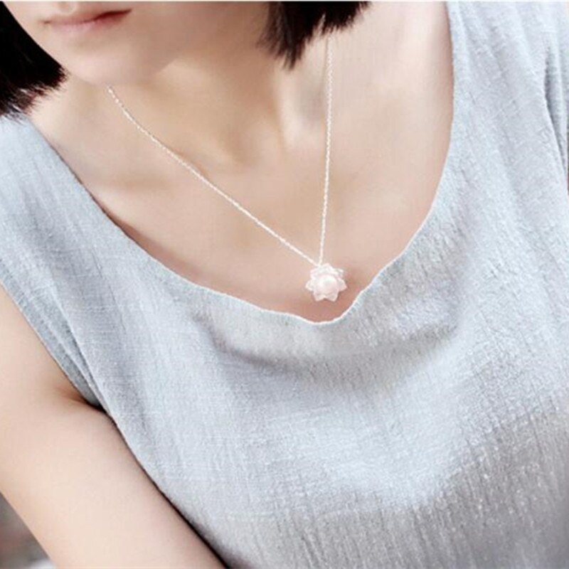 925 Sterling Silver Jewelry Female National White Lotus Shell Beads Pearl Flowers Pendant Necklaces H305