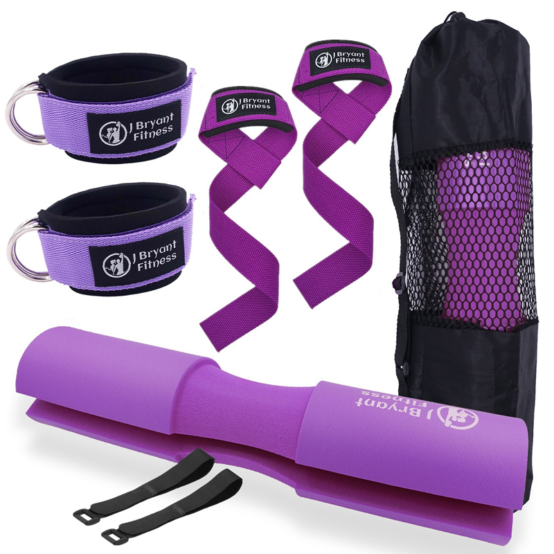 Barbell Squat Pad Set Home Gym Work Out Equipment Accessories with Weight Lifting Strap Ankle Strap for Cable Machine Hip Thrust: plum