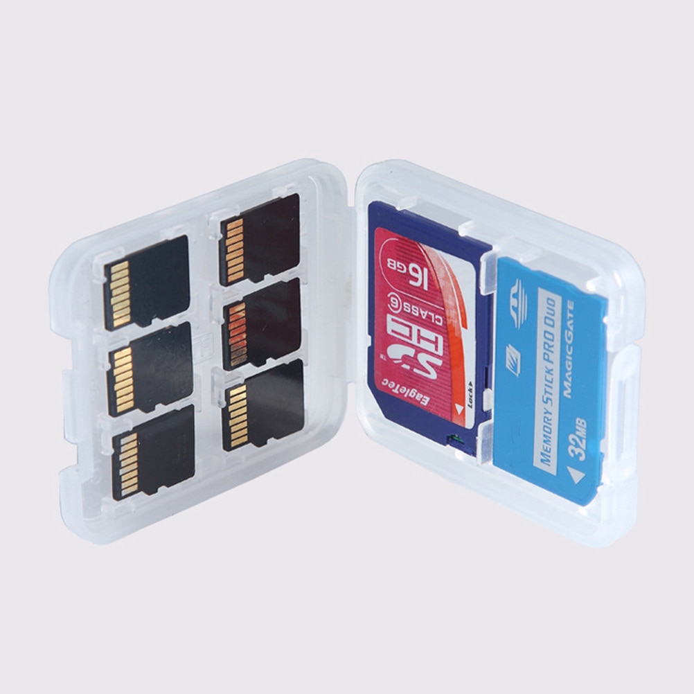 1pc 8 in 1 Protector Holder Plastic Transparent mini For SD SDHC TF MS Memory Card Storage Case Box Bag