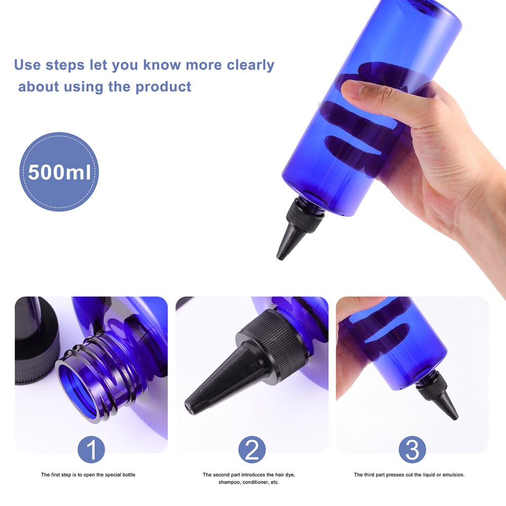 4 Stuks 500Ml Haarverf Fles Wees Mond Haar Kleur Fles Applicator Opslag Container Hervulbare Flessen (Blauwe Fles en Gree