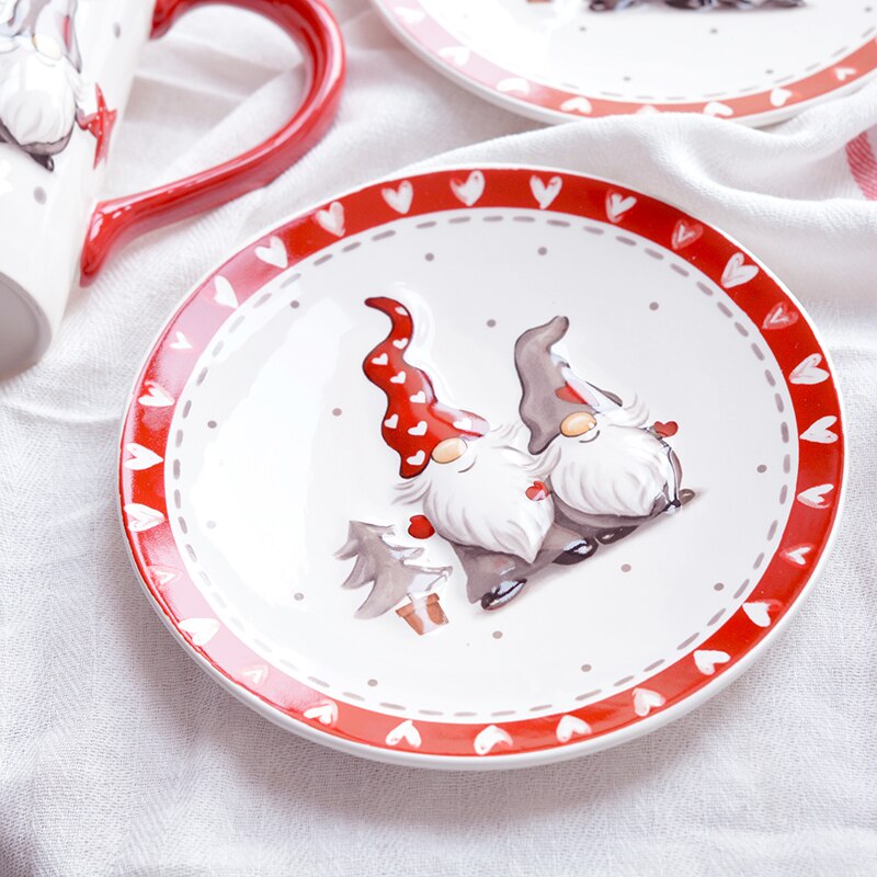 Cute Christmas Rectangular Plate Export Dinner Plate Net Red Ceramic Plate Fish Steak Flat Round Dish Plate: Brown