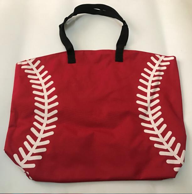 Softball tote taske til børn forskellige sorte baseball fodbold fodbold sømposer kvinder & børn bomuld lærred sportspose: Rød