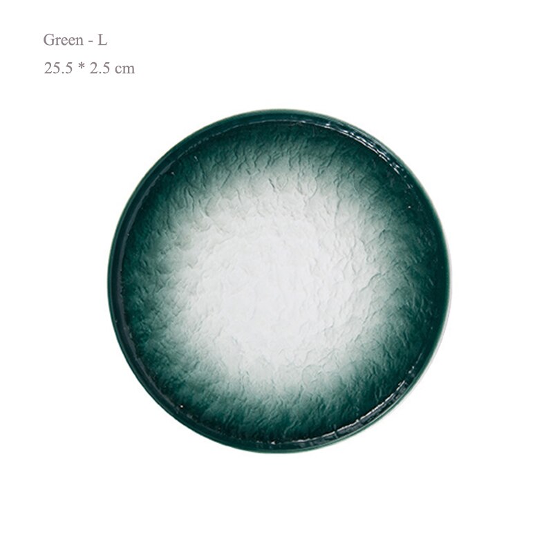 Ceramic Round Dessert Cake Bread Plate North European Salad Sushi Serving Platter Stone Pattern Dinnerware Dish Set Food Tray: Green - L