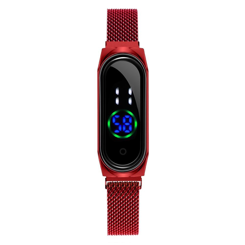 Dames Horloge Vrouwen Touch Screen Led Horloges Rose Goud Magnetische Mesh Riem Elektronische Klok Digitale Horloges Relogio Feminino: red