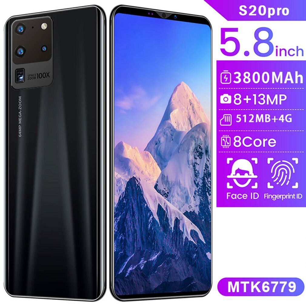 Teléfono Inteligente Android 5,8 "Pantalla Completa" teléfono móvil con doble SIM 512M + 4G Quad Core 3G teléfonos celulares S20 Mini: US Black