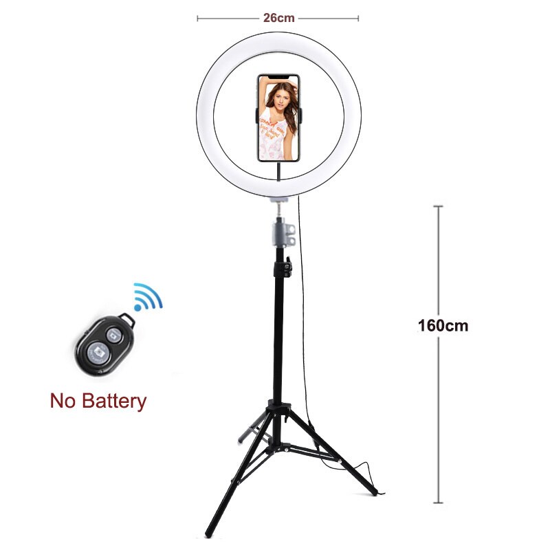 LED Selfie Ring Fill Light 10inch/26CM Dimmable Phone Camera Ring Lamp With 160cm Stand Tripod For Makeup Video Live Studio VK: 26cm and 160cmtripod