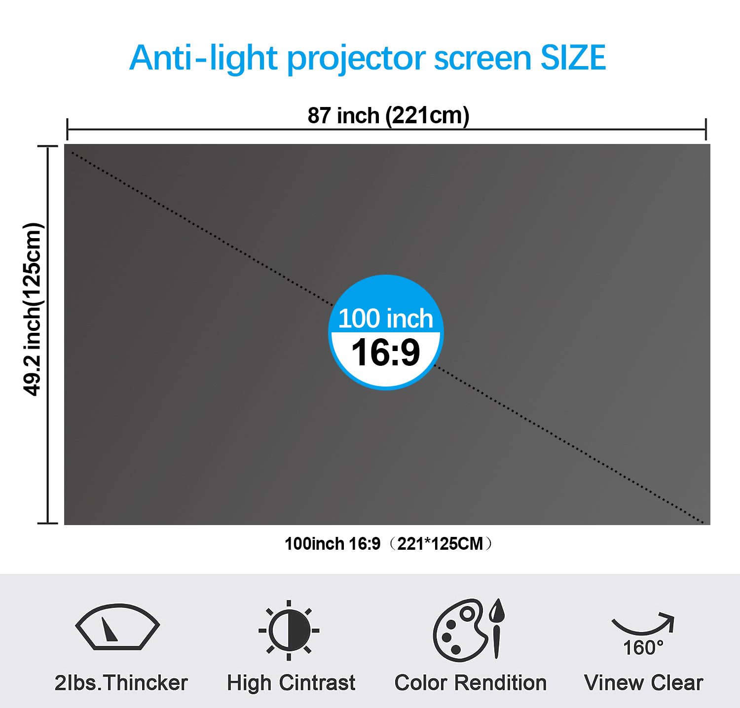 Tragbare Projektor-Leinwand, Heimkino, 100 Zoll, Metallprojektionsleinwand, 2,4 Verstärkung, 169 Filmleinwand für 4K 1080P 3D-Projektoren