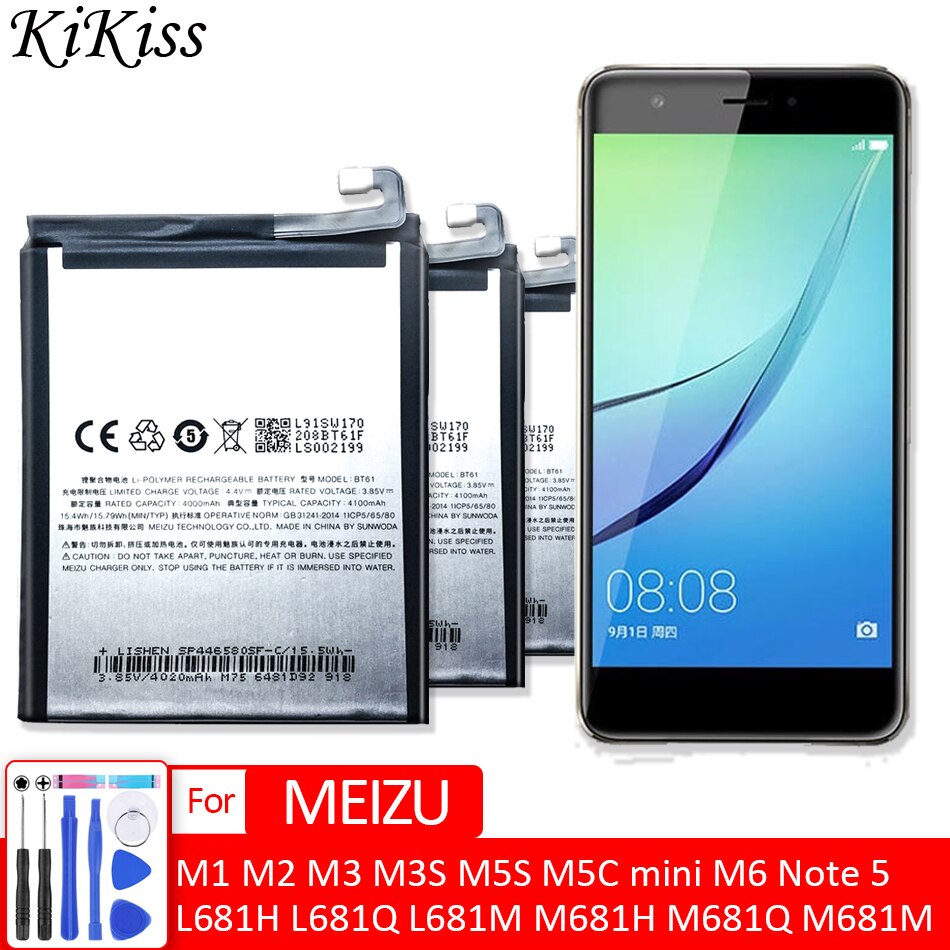 Batería Para Meizu M3 M5 M6 Note 5, BT61 L681H L681Q L681M M681H M681Q M681M, para Meizu M1 M2 M3 M3S M5S M5C mini