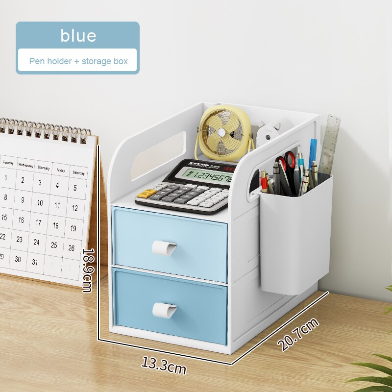 Bookshelf Folder Storage Box on The Desk Simple File Rack Pen Holder Book Stand Office Organize Desktop Rack Desk Organizer HCKG: Blue