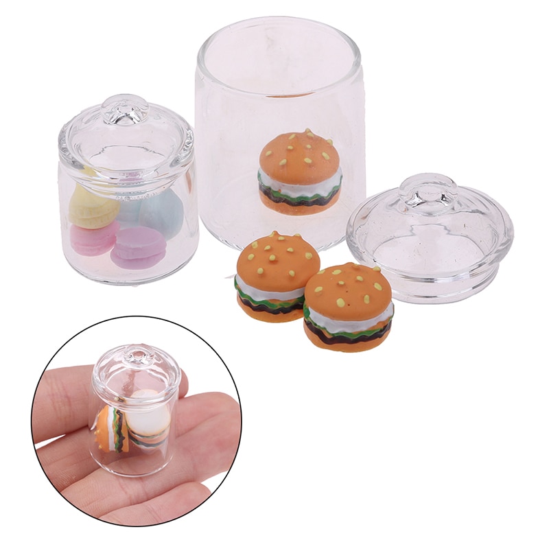 1/12 Dollhouse Kitchen Clear Glass pot Storage Jar Miniature hamburger toy