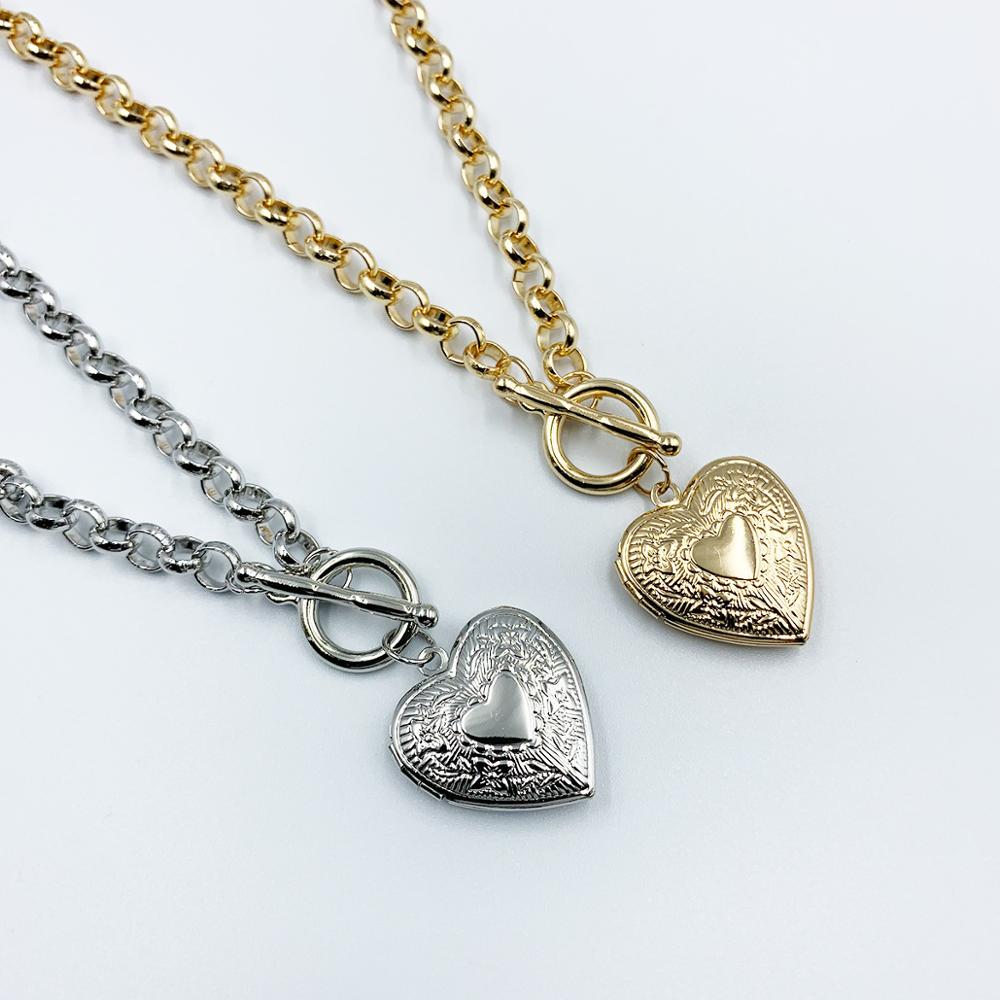 DIEZI Punk Gold Silver Plated Heart Pendant Necklace For Women Men Vintage Simple Geometric Statement Link Chain Necklace