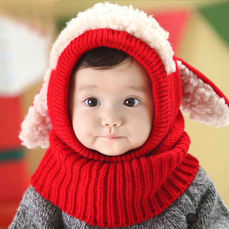 Kinderen baby trui muts warme gebreide muts heerlijk comfortabel voor winter buiten ll@ 17: Rood