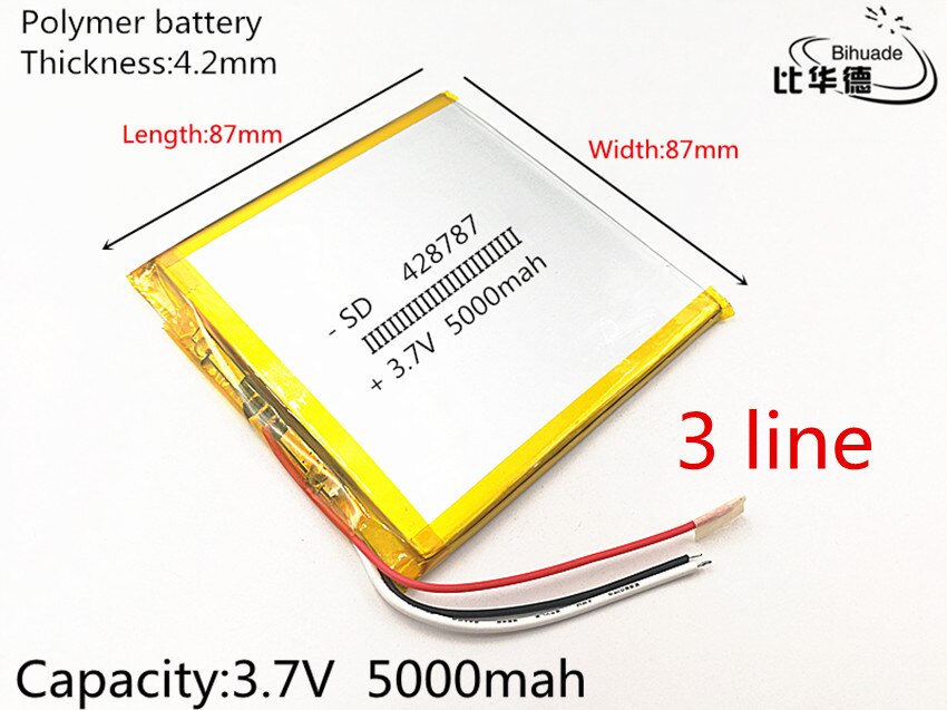 3 line 3.7v lithium polymer rechargeable battery 428787 5000MAH For PDA 7 inch 8 inch 9inch
