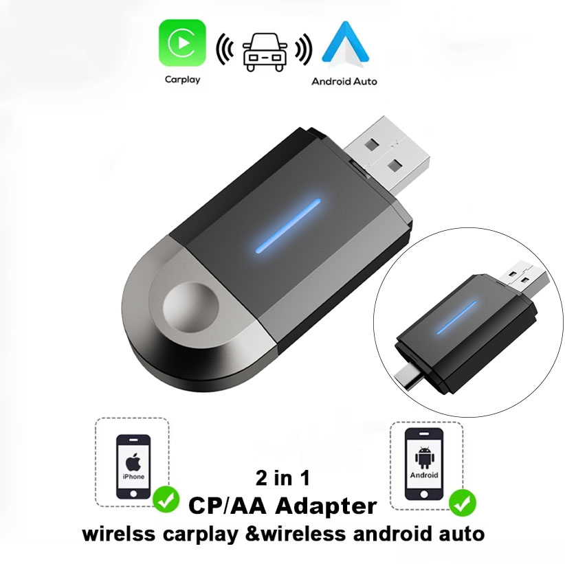 Draadloze Carplay Android Auto Apple Carplay Adapter Mini Ai Box Plug And Play Wifi 2 In 1 Usb Type C Aansluiting Auto Accessoires