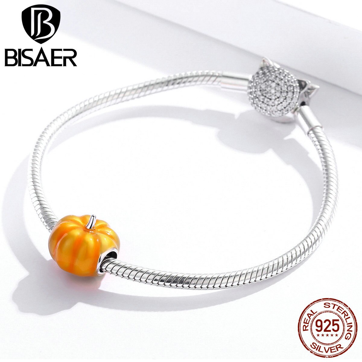 Bisaer Leuke Pompoen Kralen 925 Sterling Zilveren Little Pompoen Charm Hanger Fit Diy Armband Ketting Mooie Sieraden EFC333