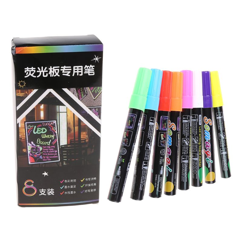 Rotulador fluorescente de tiza líquida de 8 colores, rotulador de neón para pizarra LED, pizarra de cristal, pintura de grafiti para oficina