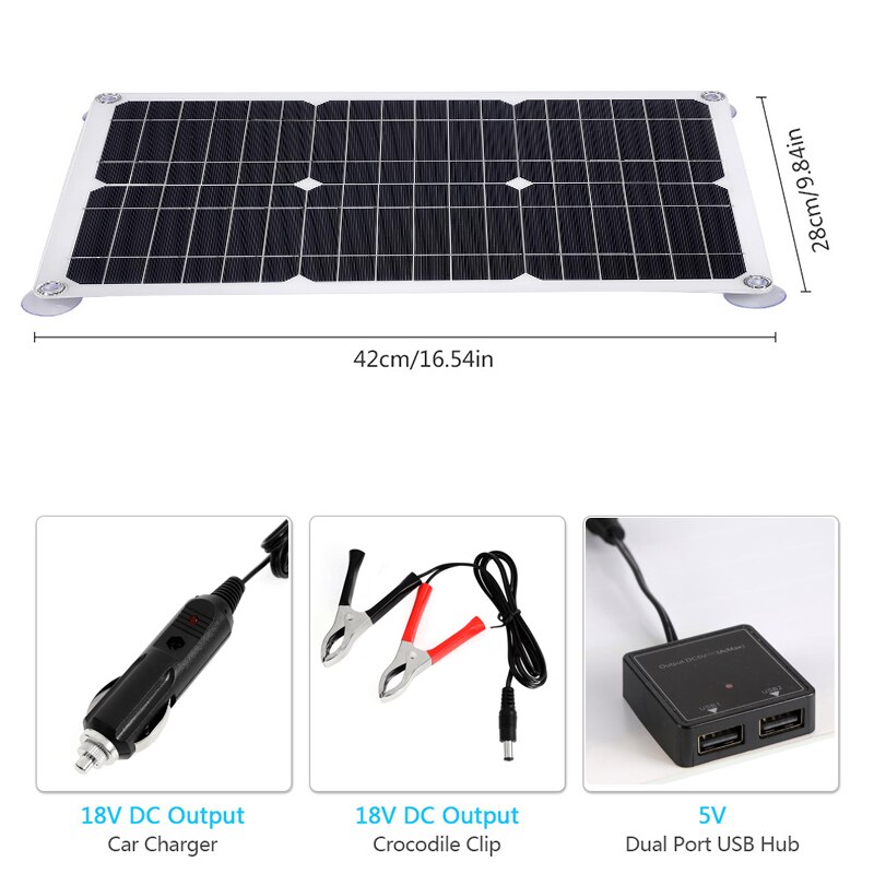 100W 12V Solar Panel Kit Single/Dual USB Port Off Grid Monocrystalline Module with 30A Solar Charge Controller