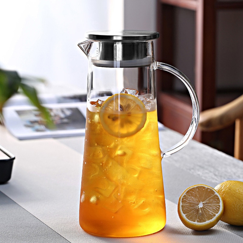 Household Cold Water Pot Heat-resiting Glass Utensil Coffee Flower Tea Juice Pot Drinks Jug 1400ml Pitcher Tanks Container
