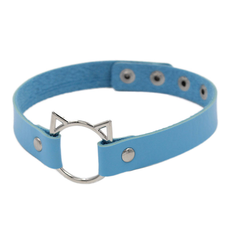 Kat øre pu læder choker halskæde kvinder chocker halskæder tilbehør punk halsrem bryllup brud smykker: Blå