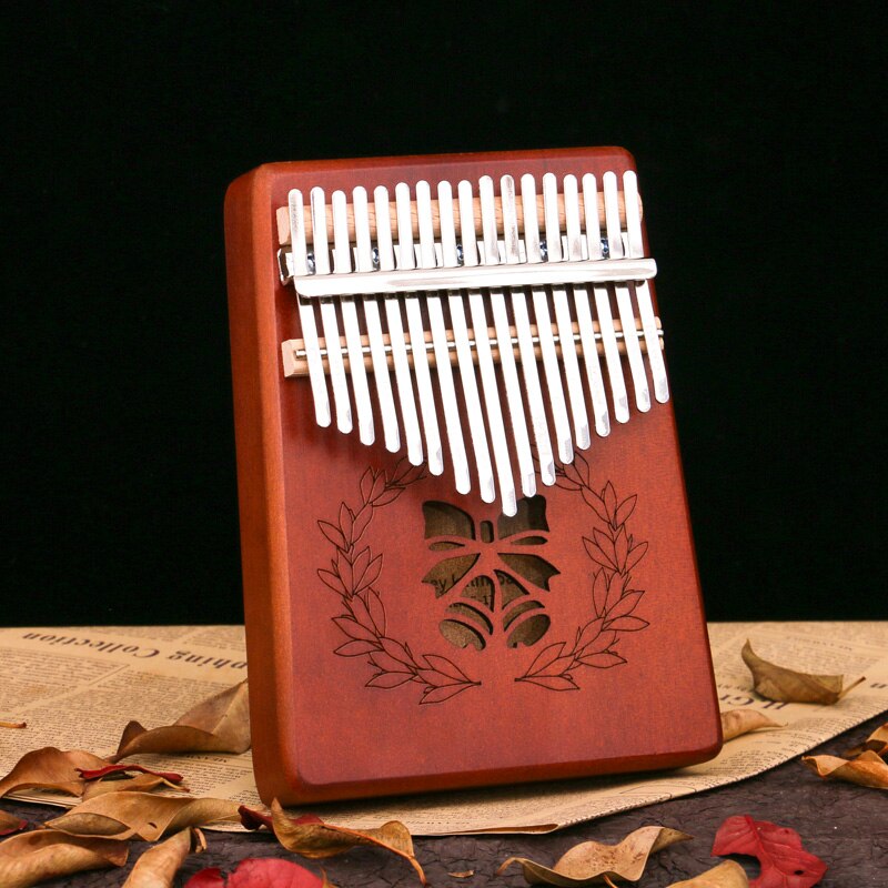 17 Key Mahonie Kalimba Duim Piano Single Board Vinger Piano &#39;S Trainer Toetsenbord Instrument Met Calimba Accessoires Xylofoon: Brown Six Leaf