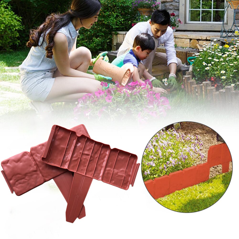 10pcs/set Flower Bed Fence Home Plant Border Outdoor Garden Cobbled Grey Stone Effect Lawn Edging