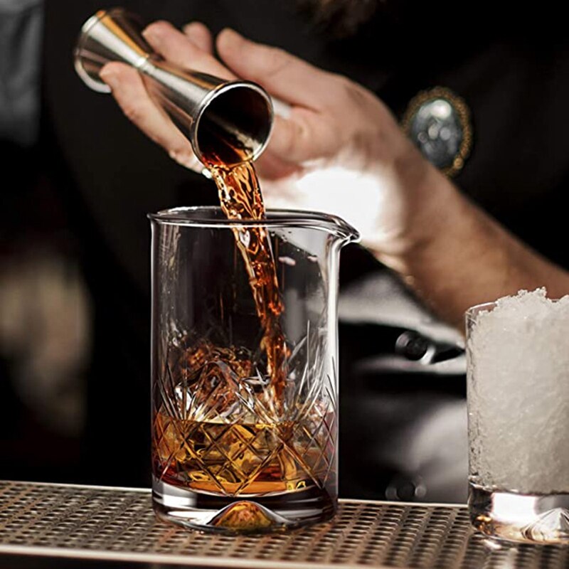 Crystal Cocktail Mixing Glass Set - 5 Piece - 450Ml Thick Bottom Crystal Mixing Glass, Spoon, Jigger, Strainer & Muddler